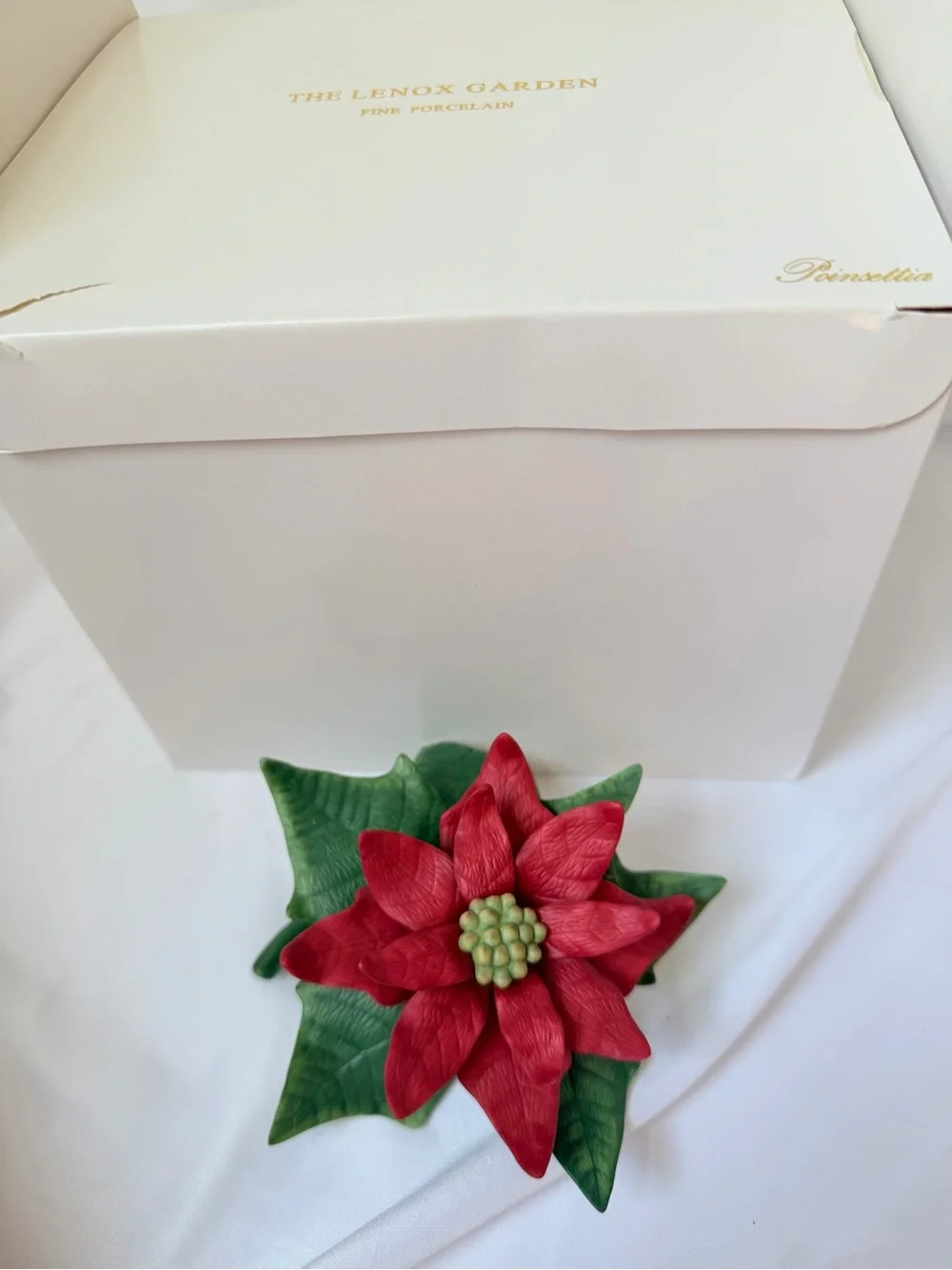 Lenox Garden Poinsettia 1991 Porcelain Flower Figurine 4.75” Original Box